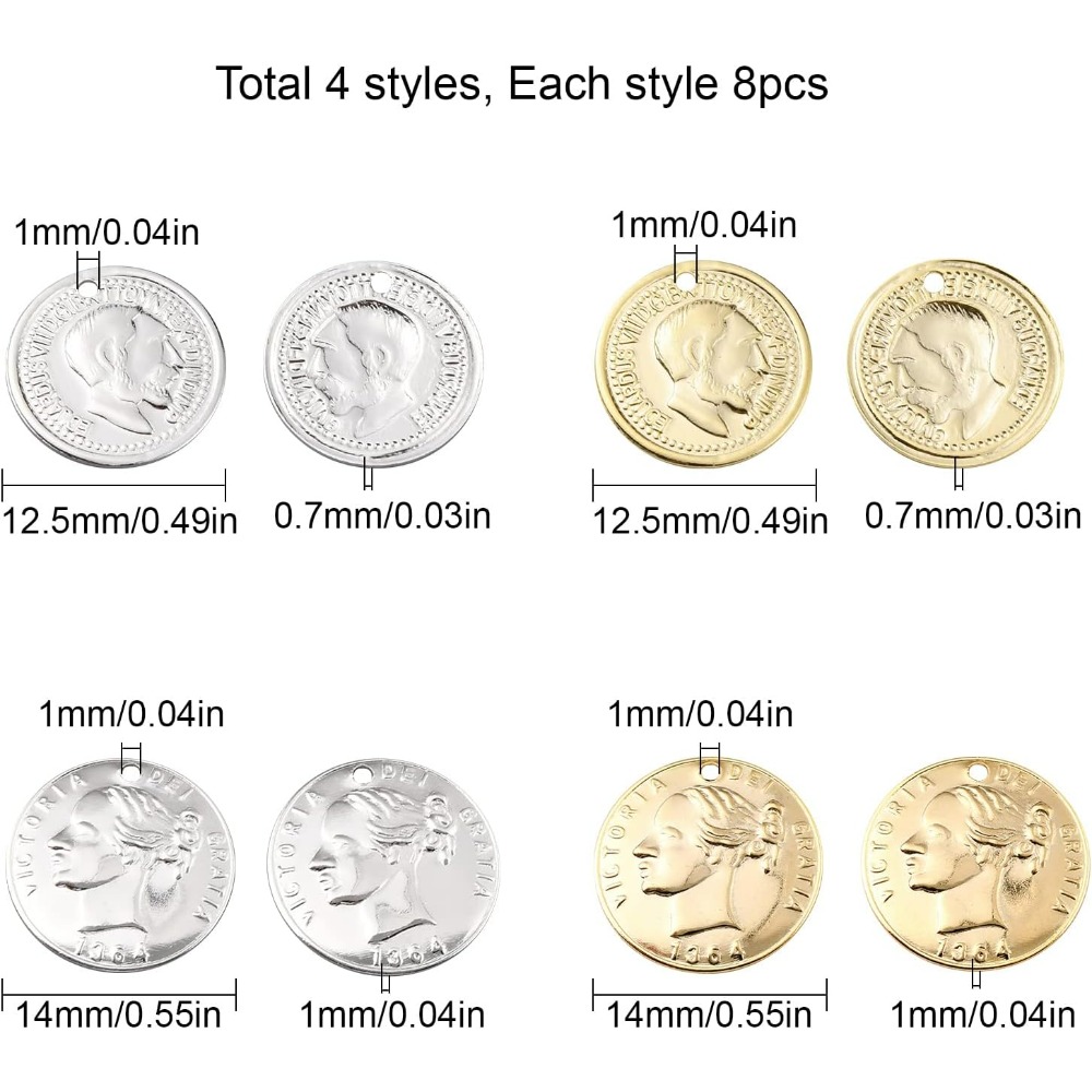 32Pcs 2 Styles Coin Charms 24K - Jewelry Making Victoria review and price