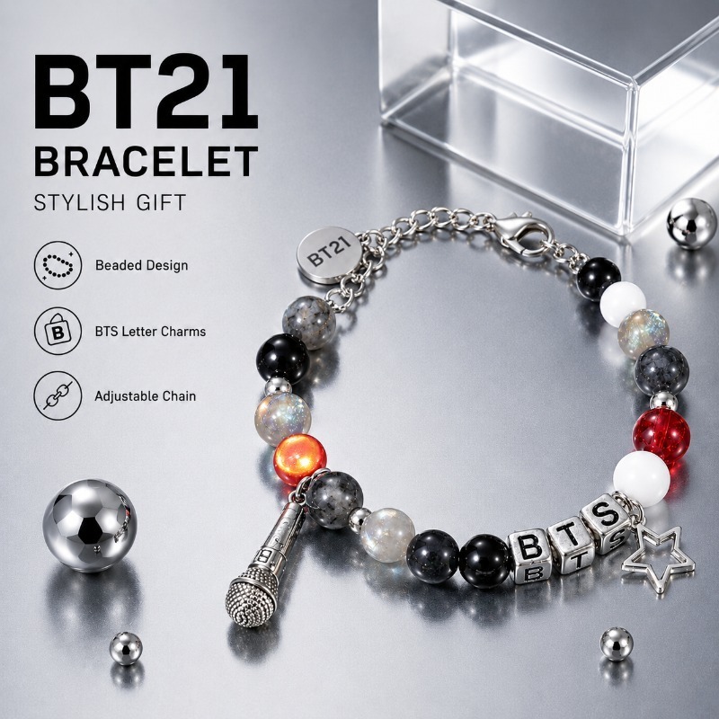 BT21 Black Red Beaded Bracelet - Jewelry Making Metals review and price