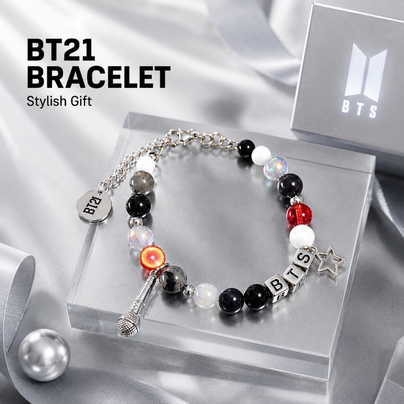 BT21 Black Red Beaded Bracelet - Jewelry Making Metals review and price