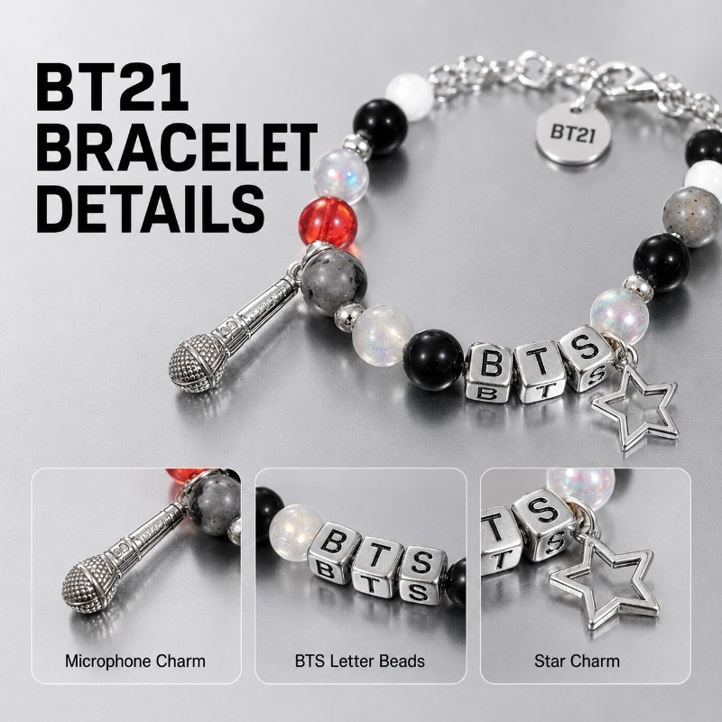 BT21 Black Red Beaded Bracelet - Jewelry Making Metals review and price