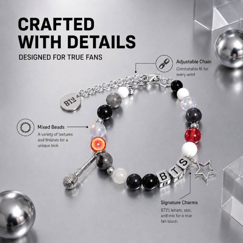 BT21 Black Red Beaded Bracelet - Jewelry Making Metals review and price